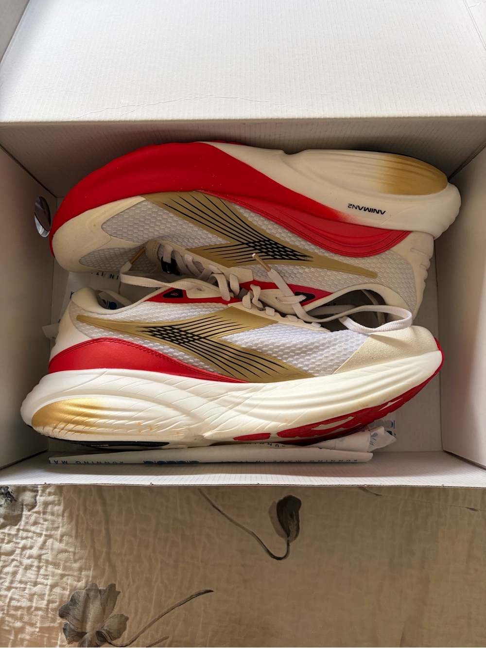 Diadora Men's Running Sneakers - White, Red & Gold
